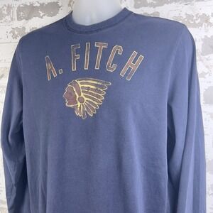 Vtg Abercrombie & Fitch Muscle Tee Men's L Long Sleeve Blue Indian Chief Y2K